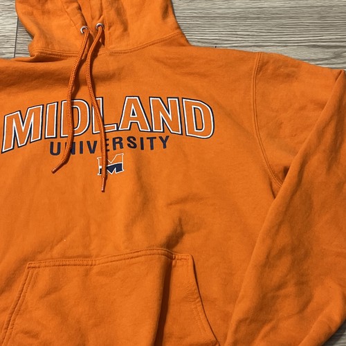 Midland University Nebraska Adult Unisex Orange Logo Hoodie Size Small (A00) - Picture 4 of 8