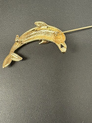 Gold Toned Dolphin Sparkling Accents Lapel Pin Broach - Picture 6 of 8