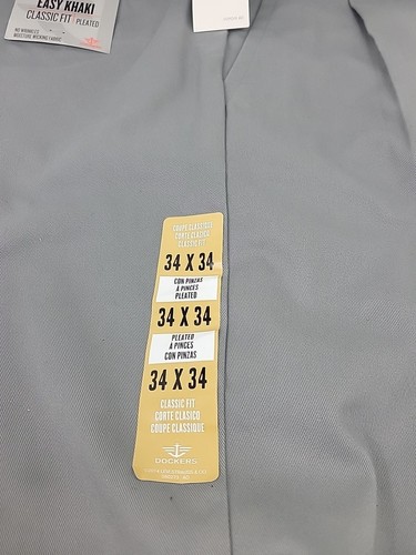 Pantalones para hombre DOCKERS Easy caqui calce clásico plisados delanteros grises talla 34 x 34 - Imagen 3 de 7
