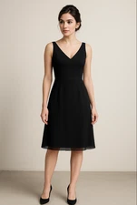 VTG Sheri Martin New York Black V-Neck Cocktail Formal Dress Size 12 Sheer Hem