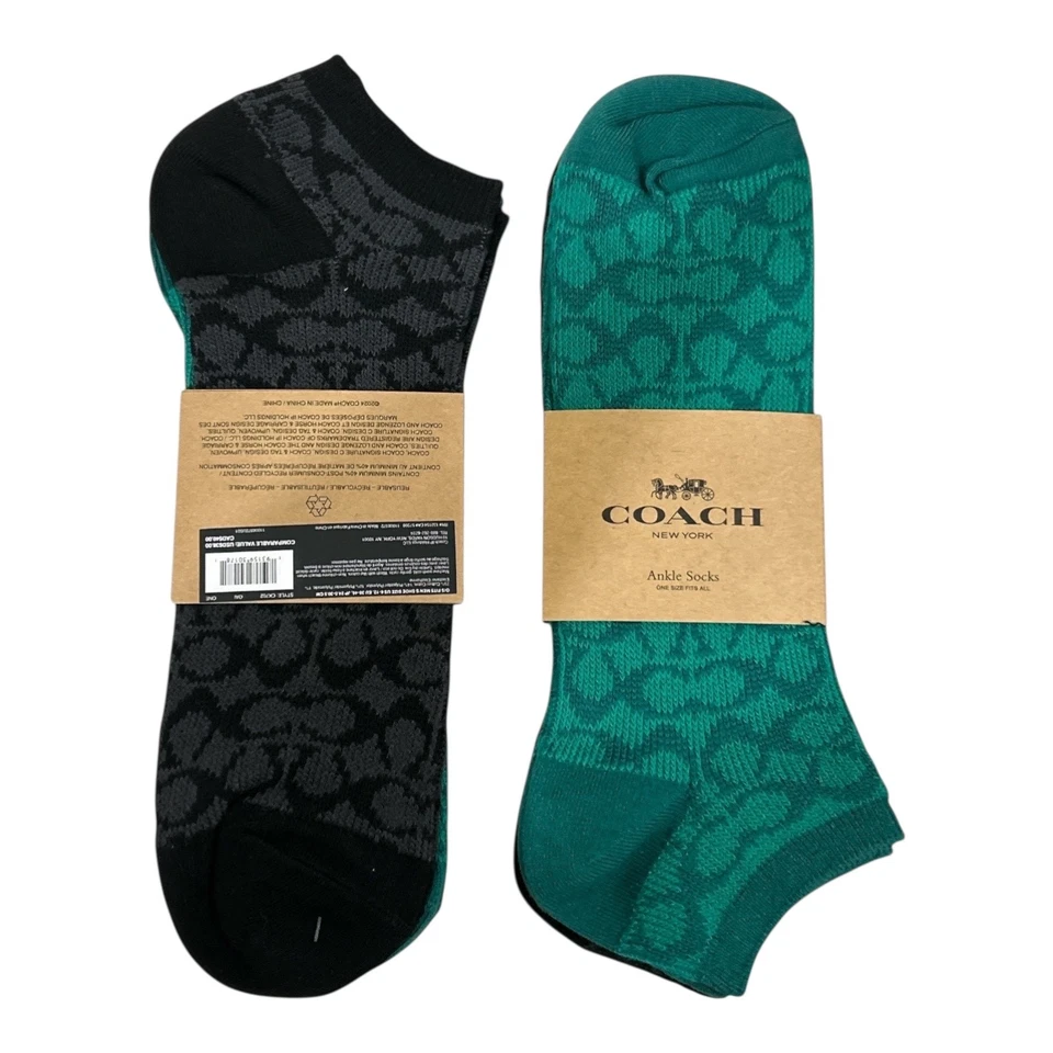 NOVAS MEIAS DE TORNOZELO AUTÊNTICAS COACH FEMININAS ASSINATURA VERDE E PRETO - Imagem 2 de 2
