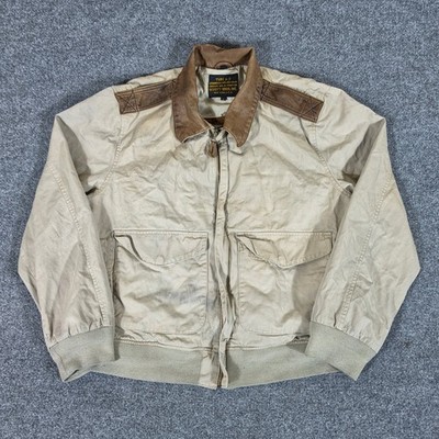 Schott Bros Type A-2 Flight Jacket Mens Large Khaki Cotton Goat Leather L Used
