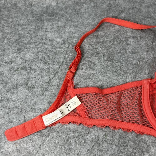 Chantelle Bra Womens 32C Coral Lace Underwire Sheer Floral Bow French Lingerie - Picture 8 of 15