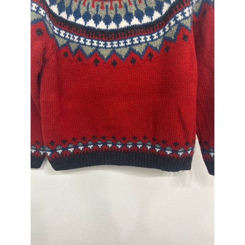 Vintage Eddie Bauer 100% Wool Icelandic Fair Isle Ski Sweater Red Petite Medium - Picture 5 of 10