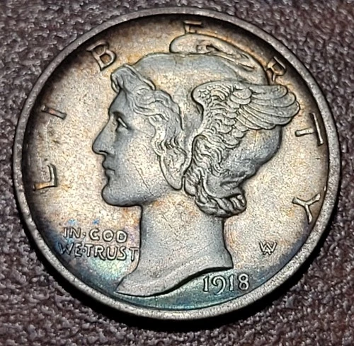 1918-D Mercury Dime Extremely Fine EF XF Details Silver 10c Coin lt. cleaned