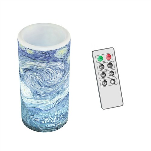 Scented Starry Night LED Candle Remote Timer Flickering Flameless Van Gogh Art - Picture 2 of 5