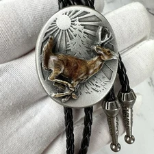 Vintage Siskiyou “ Majestic Whitetail” 1987 USA Silver Pewter Western Bolo Tie