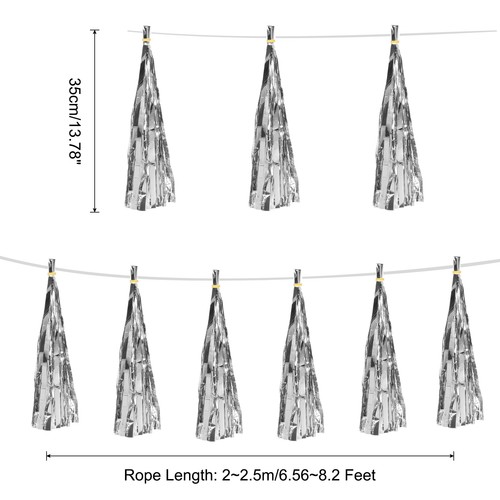 15 pezzi ghirlanda nappa argento striscione con corda nappe carta velina festa kit fai da te - Foto 2 di 7