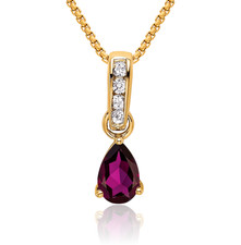 14K Solid Yellow Gold Pear Rhodolite Garnet Diamond Necklace