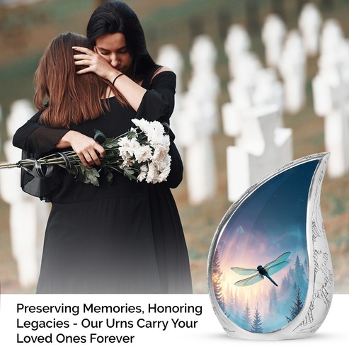 Dragonfly Memorial Urn Burial Large Urns For Human Ashes 10 Inch With Velvet Bag - Picture 3 of 7