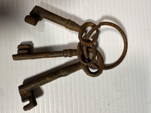 Set antico vintage grandi chiavi scheletro ferro rustico prigione porta cancello puntelli