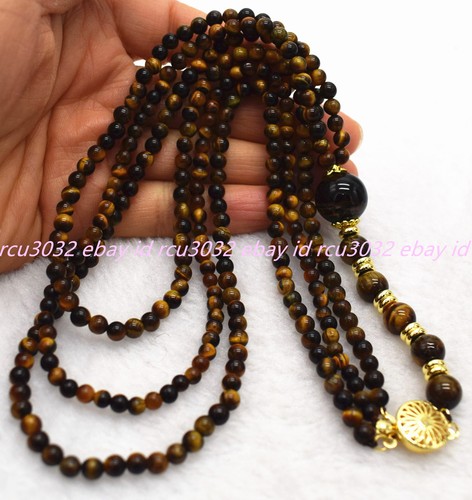 Collana 3 file graziosa 4 mm giallo occhio di tigre rondelle perline pietre preziose 17-19 pollici - Foto 11 di 12
