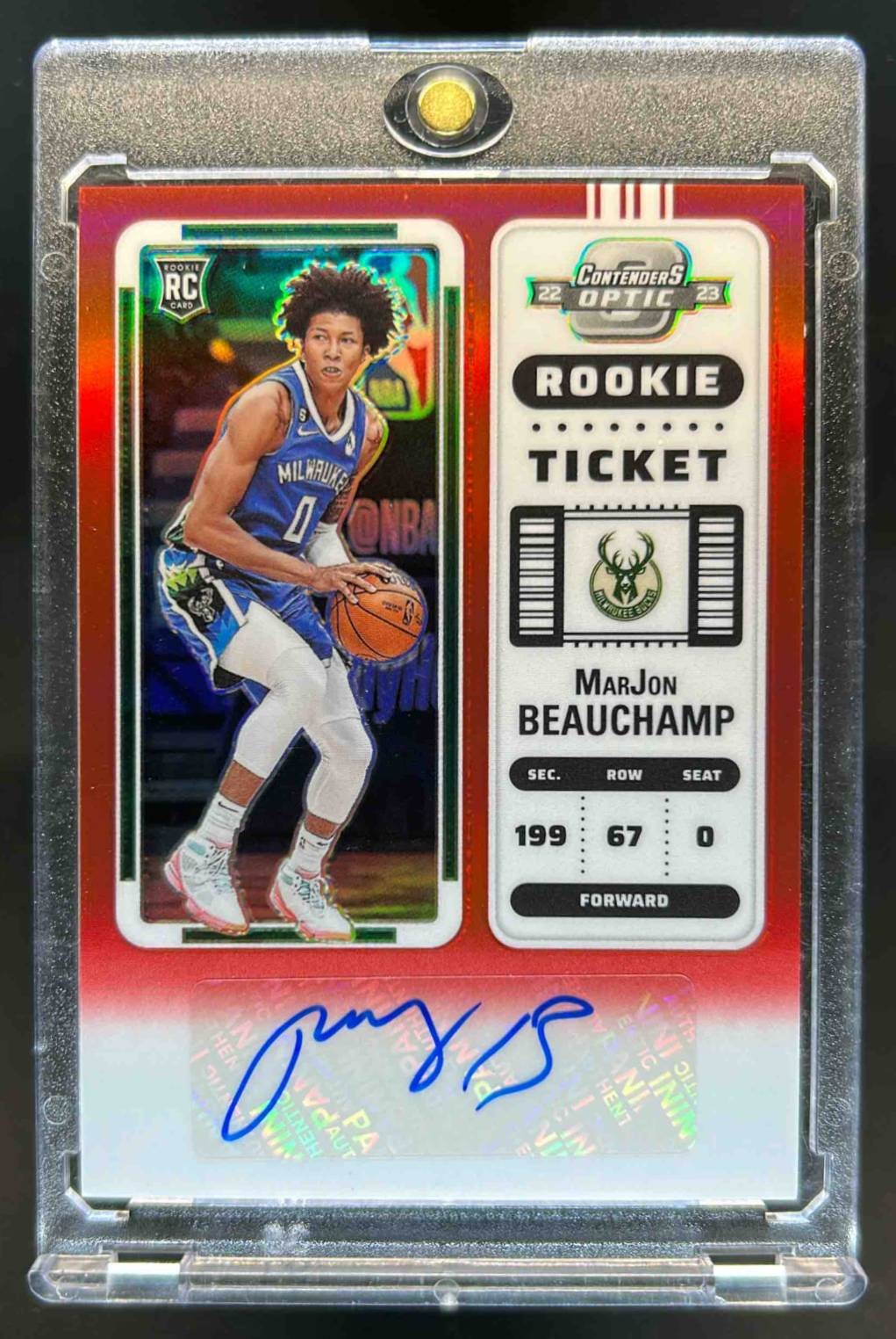 2022-23 Contenders Optic MarJon Beauchamp Rookie Ticket Red RC Auto #99/99