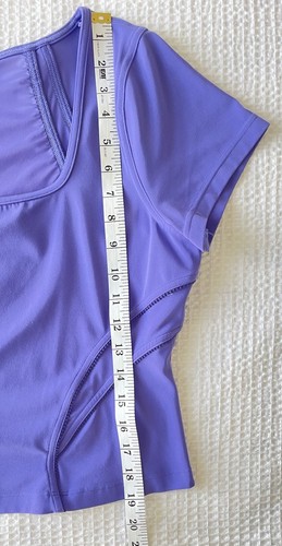 Lululemon Sz 10 Square Neck Mesh & Nulu Yoga T Shirt Cropped Tee Charged Indigo - Picture 7 of 7