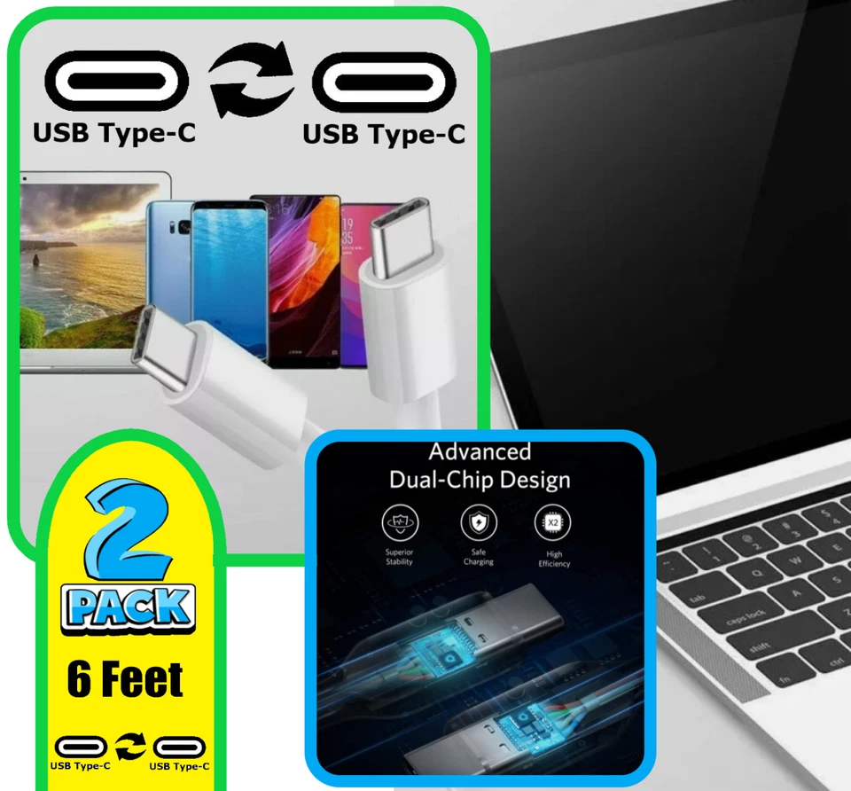 2 Pack C 6ft Fast Charger Cable USB Adapter Cord For iPhone 15 16 17 iPad ProMax - Image 2 of 4