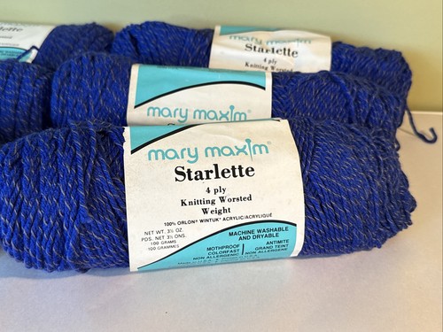 Mary Maxim blau Starlette Garn mit grau 6 Stück Vintage 4-fädig Knäuel 102 169 - Bild 2 von 9
