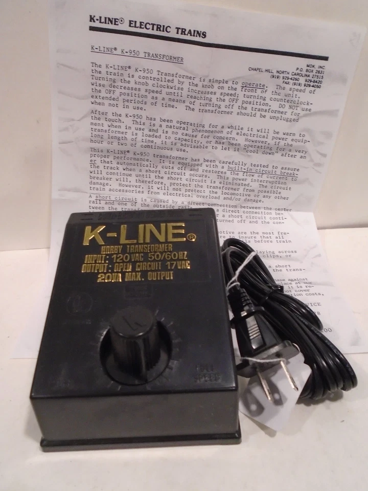 K-LINE #950 AC TRAIN TRANSFORMER FOR BASIC 0/027 TRAIN SET NEW IN BOX W/INSTRUCT - Image 2 of 4