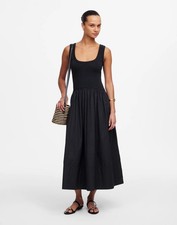Madewell Mixed Poplin Scoopneck Maxi Dress Size Large In Black
