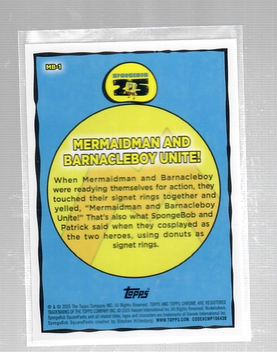 2025 Topps Chrome SpongeBob Gold Refractor 15/50 Mermaidman Barnacleboy Unite MM - Picture 2 of 2