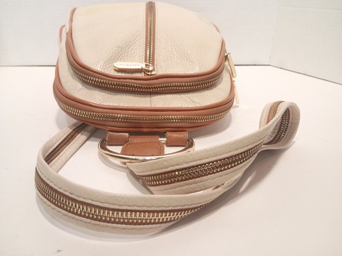 Y2K VALENTINA Convertible Sling Bag Day Pack Ivory Pebbled Leather Brown Trim - Picture 9 of 15