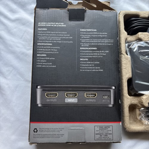 Rocketfish HDMI Splitter 2-Output 4K Compatible New In Box - Picture 2 of 4