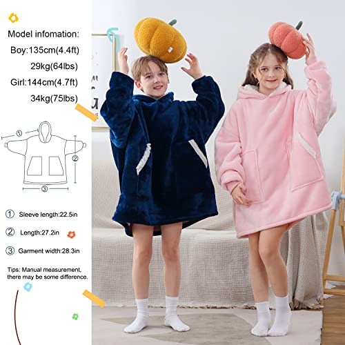 Blanket Hoodie, Wearable Sherpa Blanket Sweatshirt, Kids E( Pink/Kids Sherpa) - Picture 6 of 7