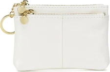 ZOOEASS Women PU Leather Zip Mini Coin Purse With Key Ring Triple White 