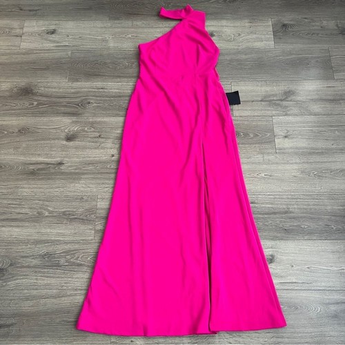 Lulus Keep It Interesting Asymmetrical Halter Maxi Dress XL Hot Pink Slit Formal - Picture 4 of 11