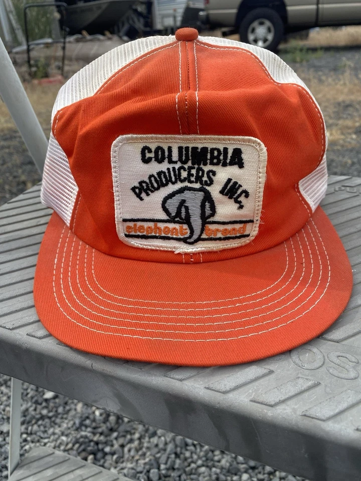 VTG K-Brand Trucker Hat Columbia Producers Elephant Brand Orange USA Mesh Cap - Image 3 of 4