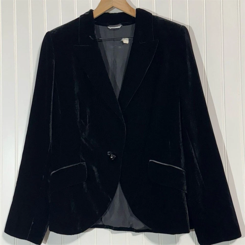 Blazer Max Mara veludo preto mistura de seda vintage botão único feito na Itália Lux - Imagem 2 de 4