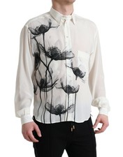 Dolce & Gabbana White Floral Collared Dress Silk Men's Shirt Authentic