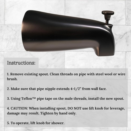 Westbrass R311-12 Nose Diverter 5-1/2 in. Tub 1 Pack, Oil Rubbed Bronze - Picture 8 of 10
