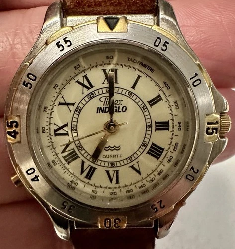 Vintage Timex Indiglo Watch, Stainless Steel Case, Roman Numerals, New Battery