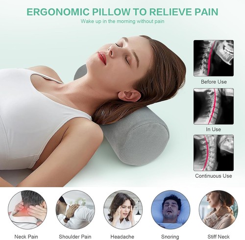 Cervical Neck Pillow, Roll Foam Pillows, Bolster 17" x 4 ", Grey - 第 2/8 張圖片