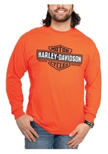 Harley-Davidson Men's Trademark Core Long Sleeve Crew-Neck Cotton Shirt - Orange