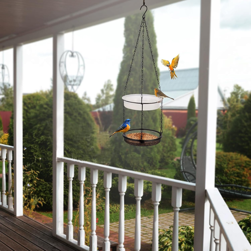 2-in-1 Set Hanging Bird Feeder and Bath for Outdoor, Small Metal Tray Perfect...