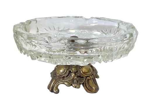 Vintage L&L WMC Crystal Ashtray On Ornate Gold Pedestal Base. Hollywood Regency - Picture 7 of 7