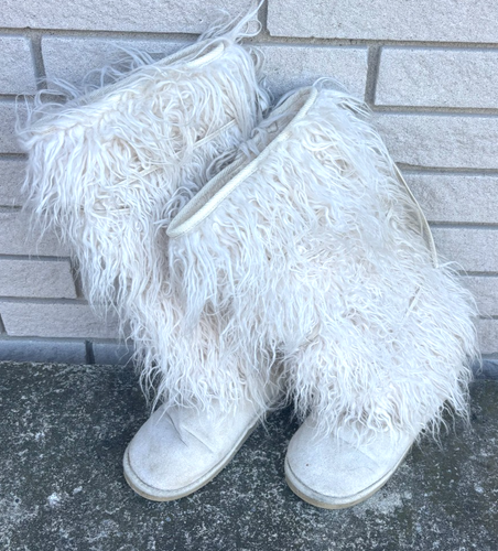 Ladies Womens Faux Fur Boots Tall Off-White Sz 8 - Bild 1 von 7
