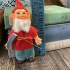 Vintage Red Green Plastic Cloth Elf LittlePerson Gnome Christmas Ornament Sickle