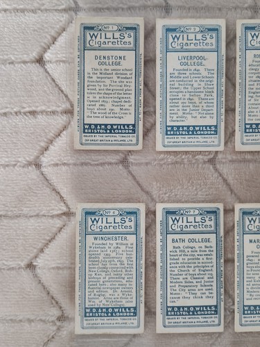 Antiguo 1906 Wills Cigarettes Tabaco Tarjetas Serie "School Arms" Juego Completo 50 - Imagen 22 de 24