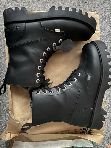 Kickers Boots Womens Size 7 Kizzkiie Lace Up Black Leather Zip Lace - Imagen 7 de 8