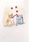 ACEO Original funny CAT  watercolor and ink  Miniature  Painting Art
