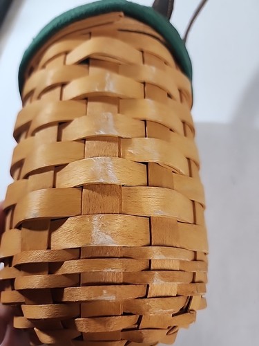 "Cesta colgante de pared redonda hecha a mano Longaberger de 7"" correa de cuero marrón forro verde" - Imagen 5 de 15