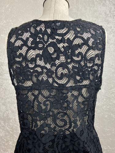 Karen Kane Womens Black Lace Tank Top Side Slits Fringe Hem Size M Medium - Picture 4 of 8