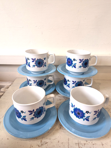 TAMS Vintage Tea Cup & Saucer Set of Retro Floral 70s Flower Power Pottery x6 - Picture 13 of 17