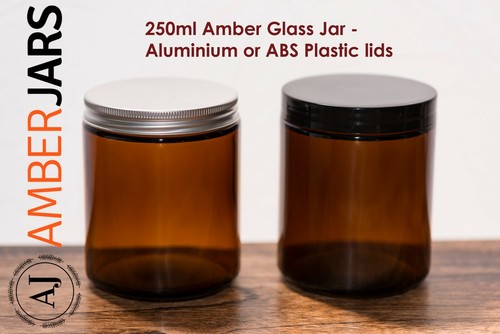 250ml Amber Glass Jar - Silver Aluminium or Black Plastic Lids-Candles Food safe - Picture 13 of 30