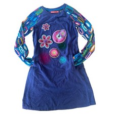 DESIGUAL Girls Long Sleeve Dress Tunic 11/12 Years Navy Blue Patchwork Cotton