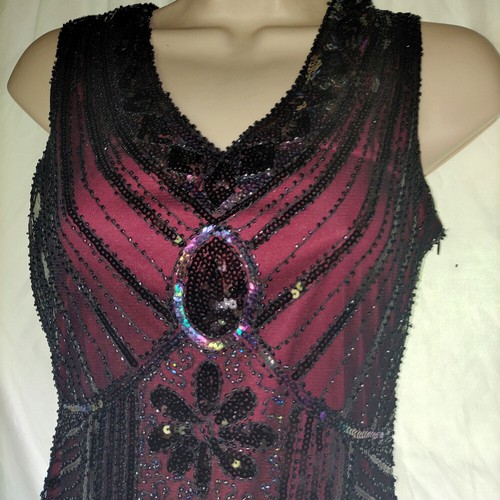 1920er Perlen Fransen Gatsby Thema brüllend 20er Jahre Kleid für Abschlussball XS - Bild 3 von 9