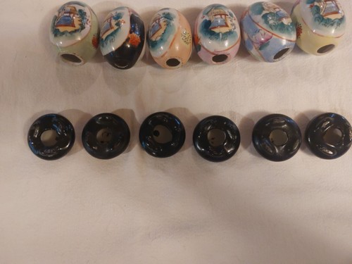 Set of 6 Vintage Japanese Satsuma Hand Painted Porcelain Eggs With Stands - Picture 16 of 18