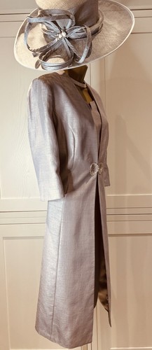 Jacques Vert UK 14 Silver Grey Shantung Shift Dress & Longline Occasion Jacket - Picture 7 of 23